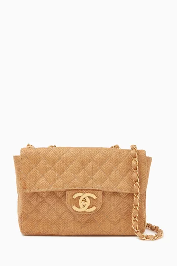 1990s Logo Crossbody Bag in Raffia