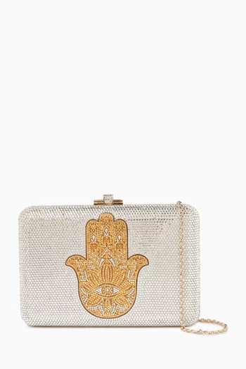 Hamsa Crystal-embellished Clutch
