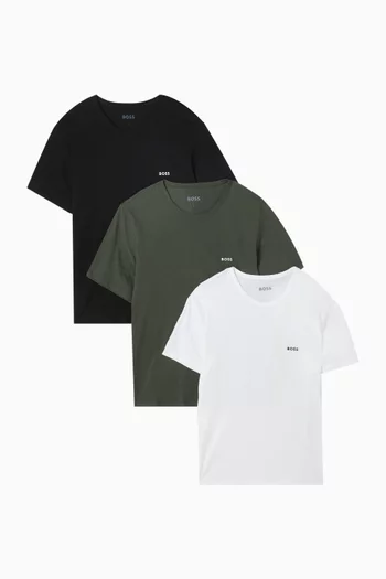 طقم تي شيرت قطن جيرسيه بفتحة رقبة مستديرة، 3 قطع