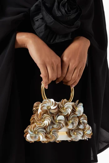 Fleurs de Shells Top-handle Bag in Mother of Pearl & Satin
