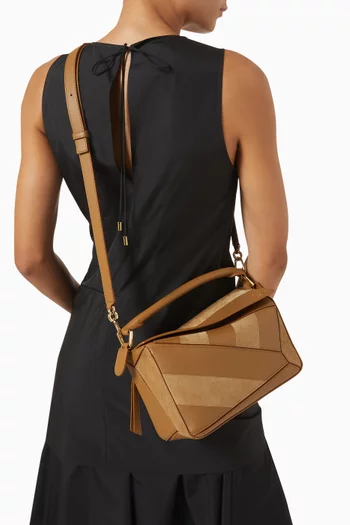 Small Puzzle Striped Bag in Leather & Suede