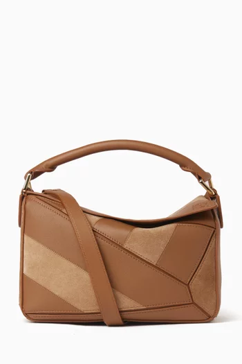 Small Puzzle Striped Bag in Leather & Suede