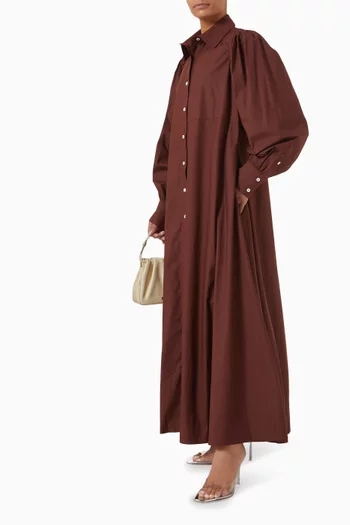 Balloon-sleeve Shirt Midi Dress in Cotton-poplin