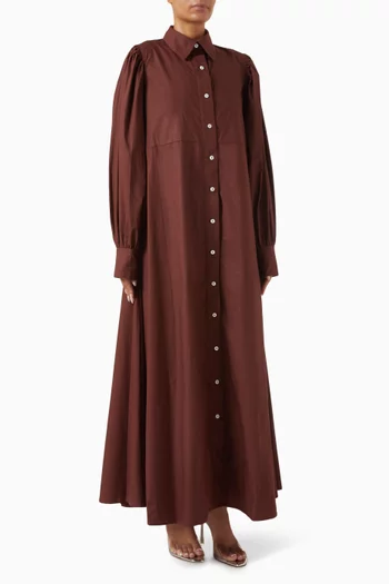 Balloon-sleeve Shirt Midi Dress in Cotton-poplin
