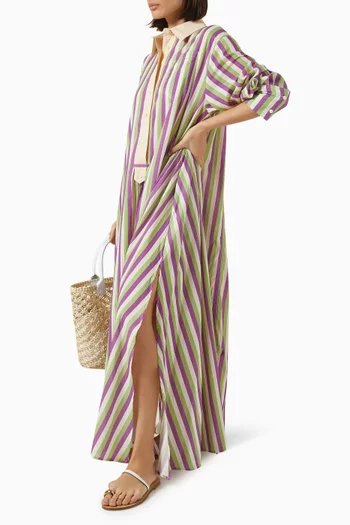 Striped Opera Smock Maxi Dress in Cotton-voile