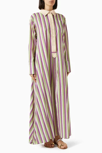 Striped Opera Smock Maxi Dress in Cotton-voile