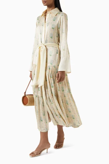Lysia Belted Maxi Shirt Dress in Viscose-satin
