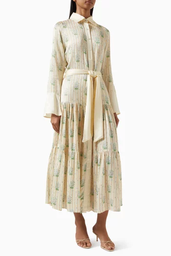 Lysia Belted Maxi Shirt Dress in Viscose-satin