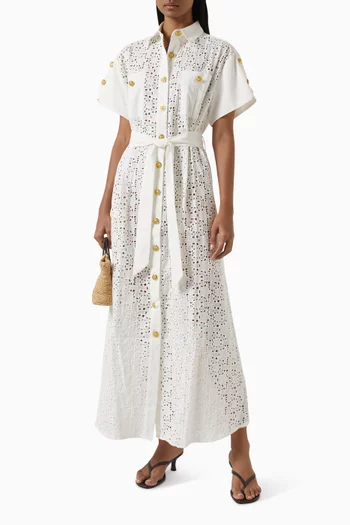 Star Embroidered Shirt Maxi Dress in Cotton