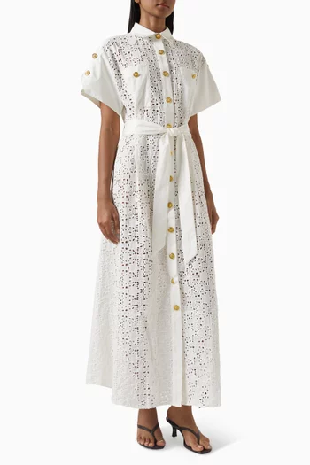 Star Embroidered Shirt Maxi Dress in Cotton