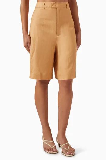 Tailored Midi Shorts in Viscose-linen