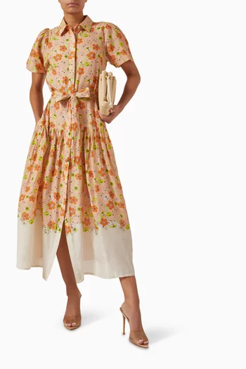 Eliza Printed Shirt Maxi Dress in Cotton-voile