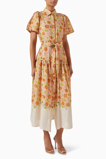 Eliza Printed Shirt Maxi Dress in Cotton-voile