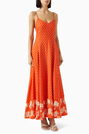 Rizzioli Godet Maxi Dress in Viscose-linen