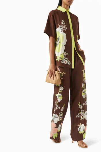 Carrie Printed Pants in Linen-blend
