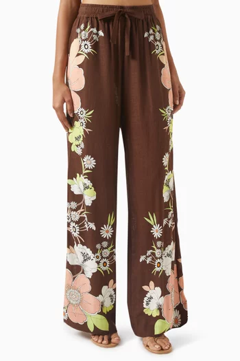 Carrie Printed Pants in Linen-blend