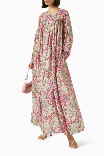 Rima Smocked Maxi Dress in Cotton-voile
