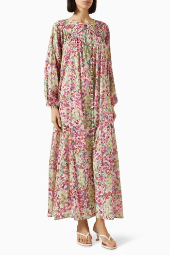 Rima Smocked Maxi Dress in Cotton-voile