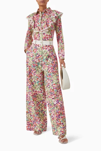 Rima Floral-print Wide-leg Pants in Linen-cotton