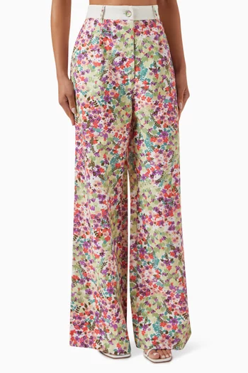Rima Floral-print Wide-leg Pants in Linen-cotton