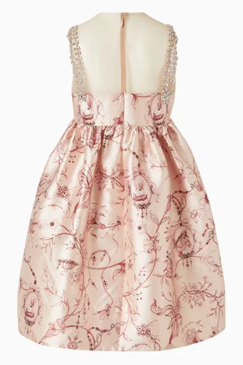 Bejeweled Printed Dress in Mikado