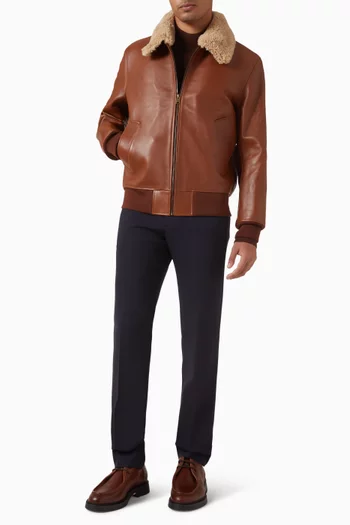 Aviator Fur Collar Jacket in Leather