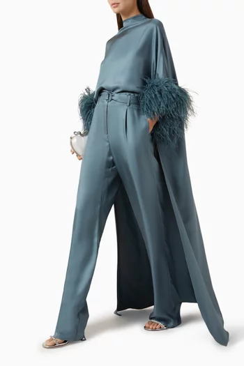 Feather-embellished High-low Top in Silk-twill