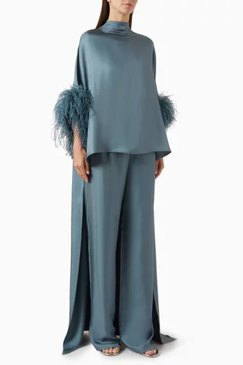 Feather-embellished High-low Top in Silk-twill