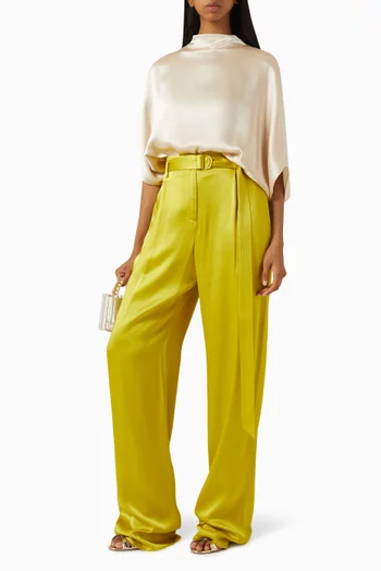 Belted Wide-leg Pants in Satin