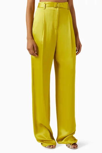 Belted Wide-leg Pants in Satin