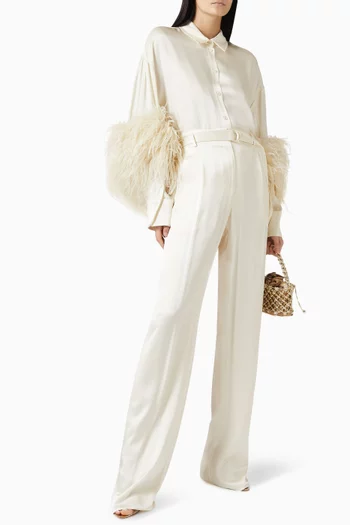 Belted Wide-leg Pants in Satin