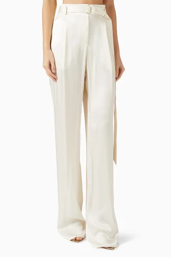 Belted Wide-leg Pants in Satin