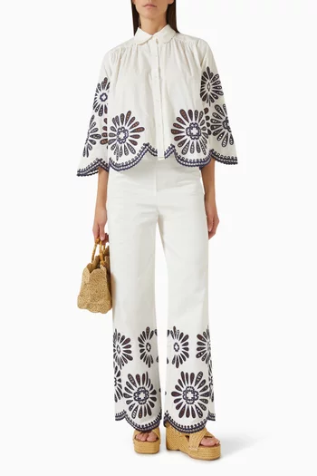 Embroidered Flared Pants in Cotton