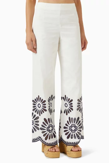 Embroidered Flared Pants in Cotton