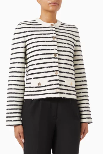 Sequin-embellished Stripe Cardigan in Wool