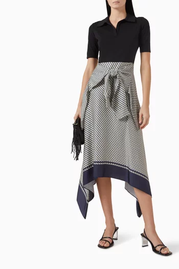 Printed Two-tone Midi Dress