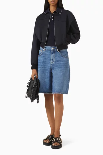 Zip Bomber Cropped Jacket in Wool-blend