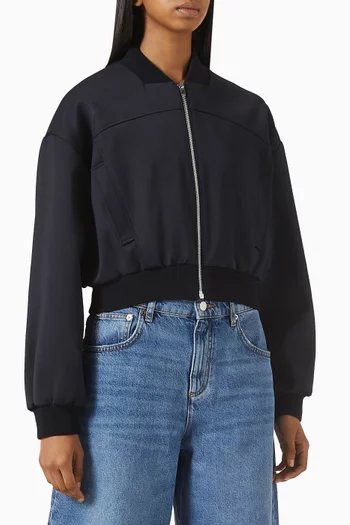 Zip Bomber Cropped Jacket in Wool-blend