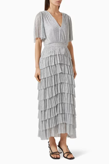 Rigenta Ruffle Dress in Lamé