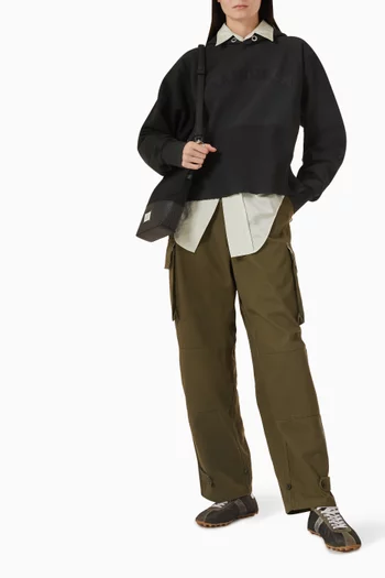 كنزة بغطاء رأس مطرزة بشعار الماركة قطن