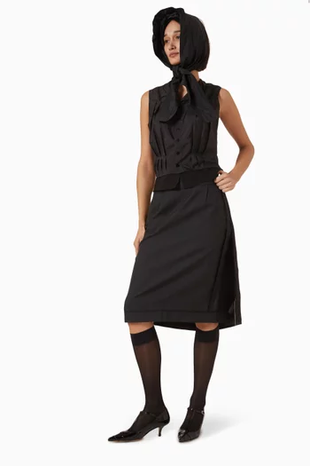 Tonal-trim Midi Skirt in Wool-blend