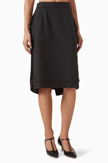 Tonal-trim Midi Skirt in Wool-blend