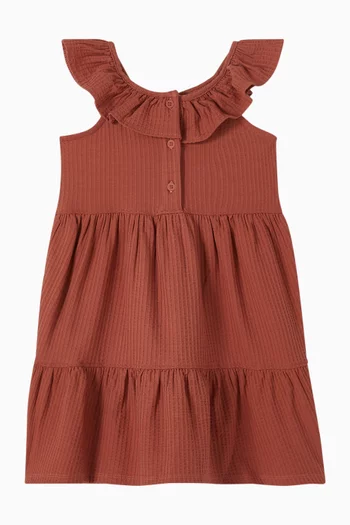 Ruffle-neck Dress in Textured Cotton
