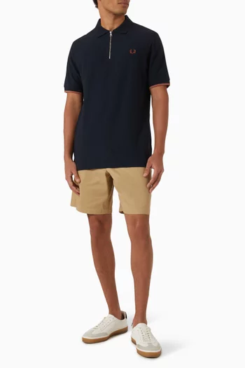 Zip Neck Polo Shirt in Crepe-piqué
