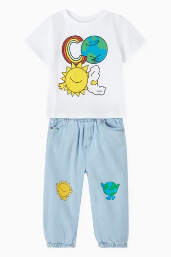 Smiley Earth & Sun Printed Jeans in Organic Cotton-denim