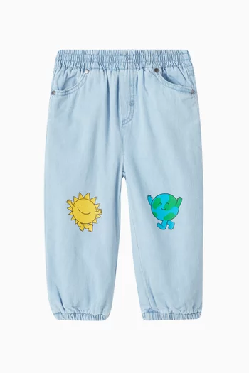 Smiley Earth & Sun Printed Jeans in Organic Cotton-denim