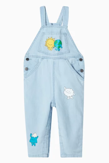 Smiley Sun & Earth Dungarees in Cotton-denim