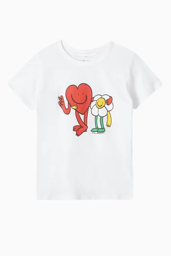 Smiley Heart & Floral T-shirt in Cotton