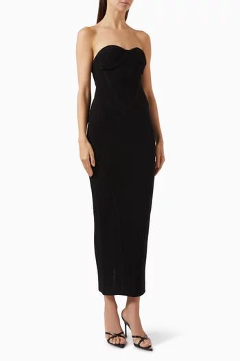 فستان بصدرية بلا حمالات نسيج فيسكوز مضلع