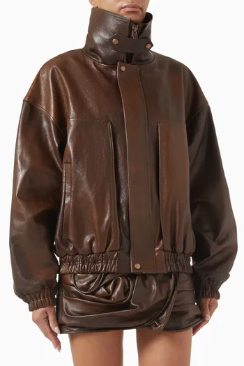 Snap-collar Aviator Jacket in Sheep Leather